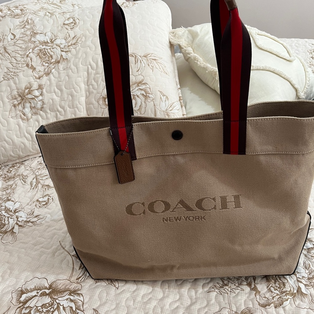 Coach Tan Duffel Bag with Red Accents - Picture 9 of 9